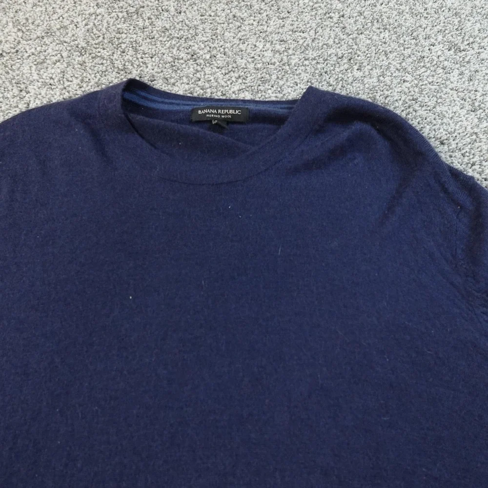 Banana Republic Sweater Mens 2XL Blue‎ Merino Wool Crewneck Pullover Lightweight